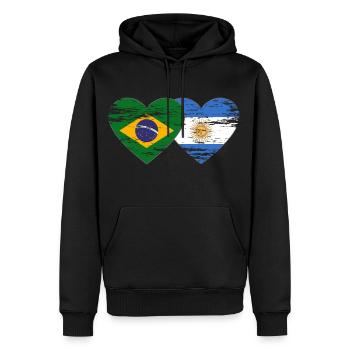 Brésil Argentine Drapeau Coeur Utilisé - Sweat à capuche Premium bio Homme - noir - Devant - Nico (187cm)