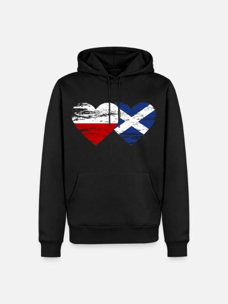 Poland Scotland Flag Heart Used - Men’s Premium Organic Hoodie - black