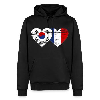Corée du Sud France Drapeau Coeur Utilisé - Sweat à capuche Premium bio Homme - noir - Devant - Nico (187cm)
