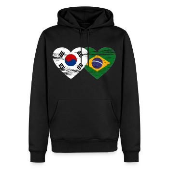 South Korea Brazil Flag Heart Used - Men’s Premium Organic Hoodie - black - Front - Nico (187cm)