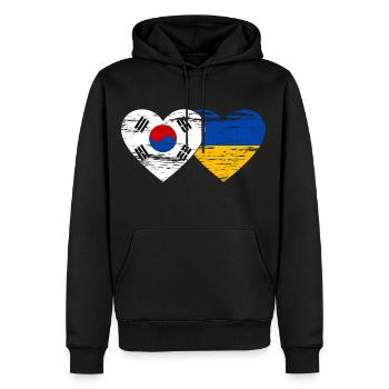 Südkorea Ukraine Flagge Herz used - Männer Premium Bio Hoodie - Schwarz - Vorne - Nico (187cm)