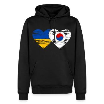 Ukraine Südkorea Flagge Herz used - Männer Premium Bio Hoodie - Schwarz - Vorne - Nico (187cm)