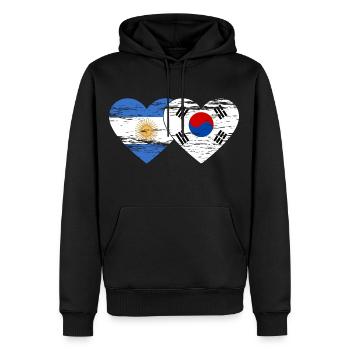 Argentine Corée du Sud Drapeau Coeur Utilisé - Sweat à capuche Premium bio Homme - noir - Devant - Nico (187cm)