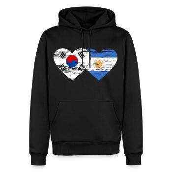 Corée du Sud Argentine Drapeau Coeur Utilisé - Sweat à capuche Premium bio Homme - noir - Devant - Nico (187cm)