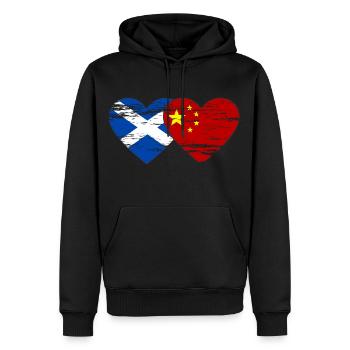 Ecosse Chine drapeau coeur utilisé - Sweat à capuche Premium bio Homme - noir - Devant - Nico (187cm)