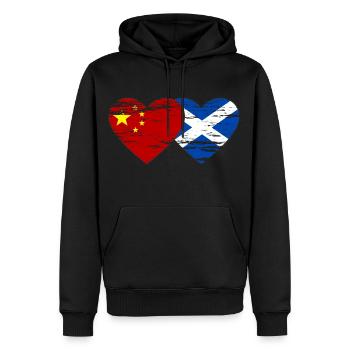 Ecosse Chine drapeau coeur utilisé - Sweat à capuche Premium bio Homme - noir - Devant - Nico (187cm)