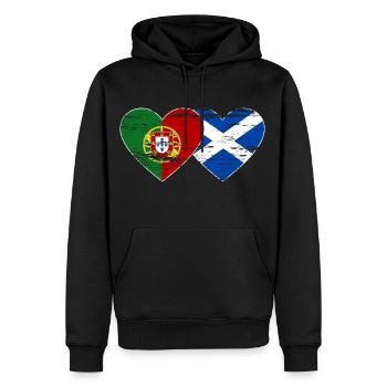 Portugal Ecosse drapeau coeur utilisé - Sweat à capuche Premium bio Homme - noir - Devant - Nico (187cm)