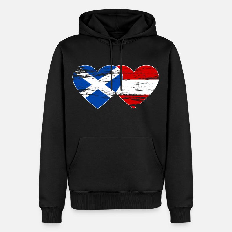 Ecosse Autriche drapeau coeur utilisé - Sweat à capuche Premium bio Homme - noir
