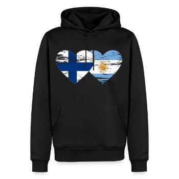 Finlande Argentine Drapeau Coeur Utilisé - Sweat à capuche Premium bio Homme - noir - Devant - Nico (187cm)