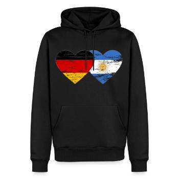 Allemagne Argentine Drapeau Coeur Utilisé - Sweat à capuche Premium bio Homme - noir - Devant - Nico (187cm)