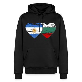 Argentine Bulgarie Drapeau Coeur Utilisé - Sweat à capuche Premium bio Homme - noir - Devant - Nico (187cm)