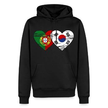 Portugal Corée du Sud Drapeau Coeur Utilisé - Sweat à capuche Premium bio Homme - noir - Devant - Nico (187cm)