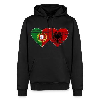 Portugal Albanie drapeau coeur utilisé - Sweat à capuche Premium bio Homme - noir - Devant - Nico (187cm)