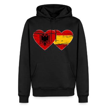 Albanie Espagne Drapeau Coeur Utilisé - Sweat à capuche Premium bio Homme - noir - Devant - Nico (187cm)