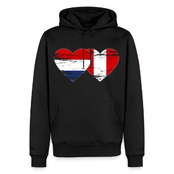 Hollande Pérou drapeau coeur utilisé - Sweat à capuche Premium bio Homme - noir - Devant - Nico (187cm)