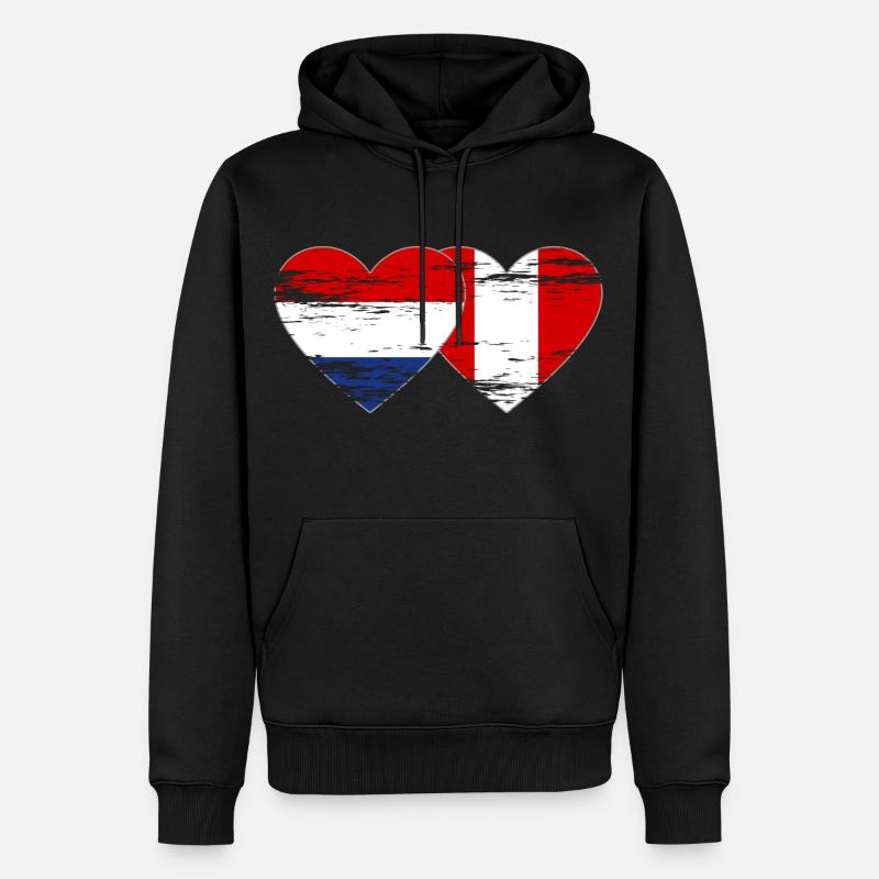 Hollande Pérou drapeau coeur utilisé - Sweat à capuche Premium bio Homme - noir