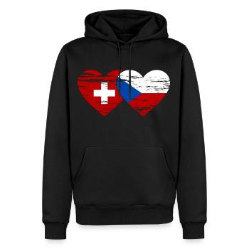 Suisse République Tchèque Drapeau Coeur Utilisé - Sweat à capuche Premium bio Homme - noir - Devant - Nico (187cm)