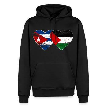 Kuba Palästina Flagge Herz used - Männer Premium Bio Hoodie - Schwarz - Vorne - Nico (187cm)