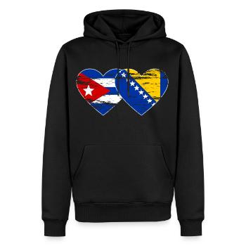 Kuba Bosnien Flagge Herz used - Männer Premium Bio Hoodie - Schwarz - Vorne - Nico (187cm)