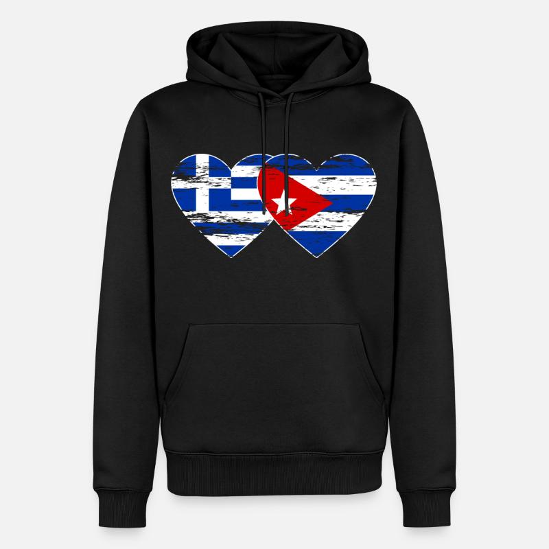 Grèce Cuba drapeau coeur utilisé - Sweat à capuche Premium bio Homme - noir