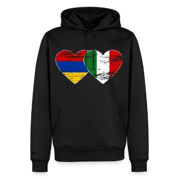 Arménie Italie Drapeau Coeur Utilisé - Sweat à capuche Premium bio Homme - noir - Devant - Nico (187cm)