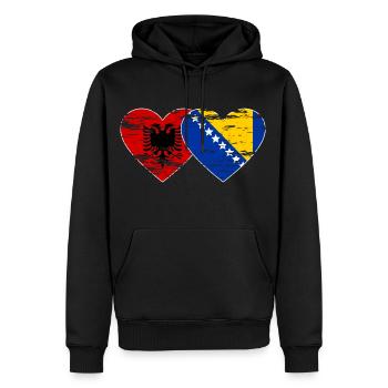 Albanie Bosnie drapeau coeur utilisé - Sweat à capuche Premium bio Homme - noir - Devant - Nico (187cm)