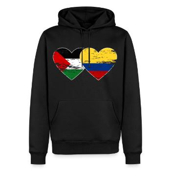 Coeur de drapeau de la Palestine Colombie utilisé - Sweat à capuche Premium bio Homme - noir - Devant - Nico (187cm)