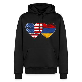 USA Arménie Drapeau Coeur Utilisé - Sweat à capuche Premium bio Homme - noir - Devant - Nico (187cm)