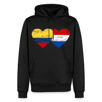 Colombie Hollande drapeau coeur utilisé - Sweat à capuche Premium bio Homme - noir - Devant - Nico (187cm)