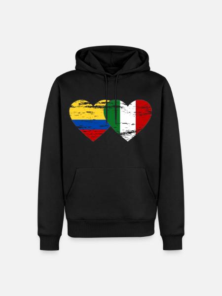 Colombie Italie Drapeau Coeur Utilisé - Sweat à capuche Premium bio Homme - noir