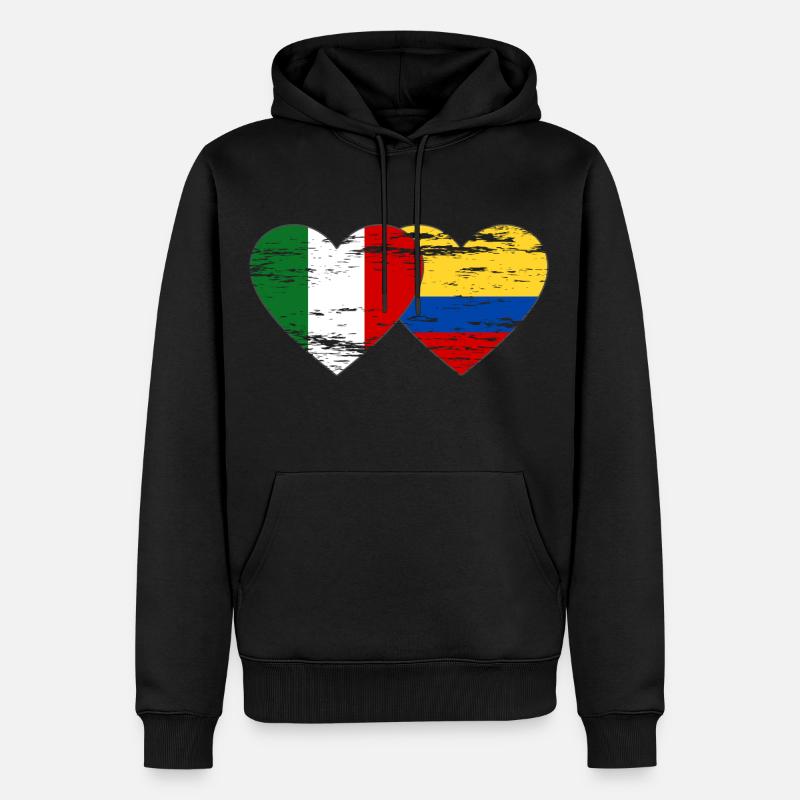 Italie Colombie Drapeau Coeur Utilisé - Sweat à capuche Premium bio Homme - noir