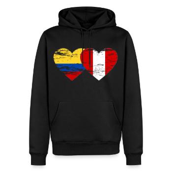 Colombie Pérou Drapeau Coeur Utilisé - Sweat à capuche Premium bio Homme - noir - Devant - Nico (187cm)