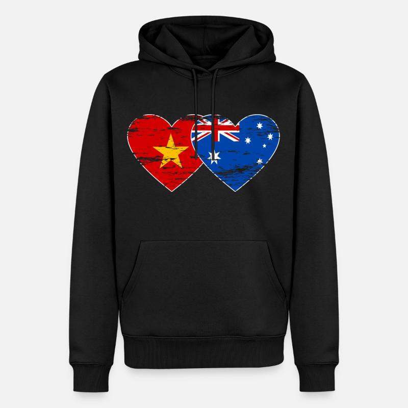Vietnam Australie Drapeau Coeur Utilisé - Sweat à capuche Premium bio Homme - noir