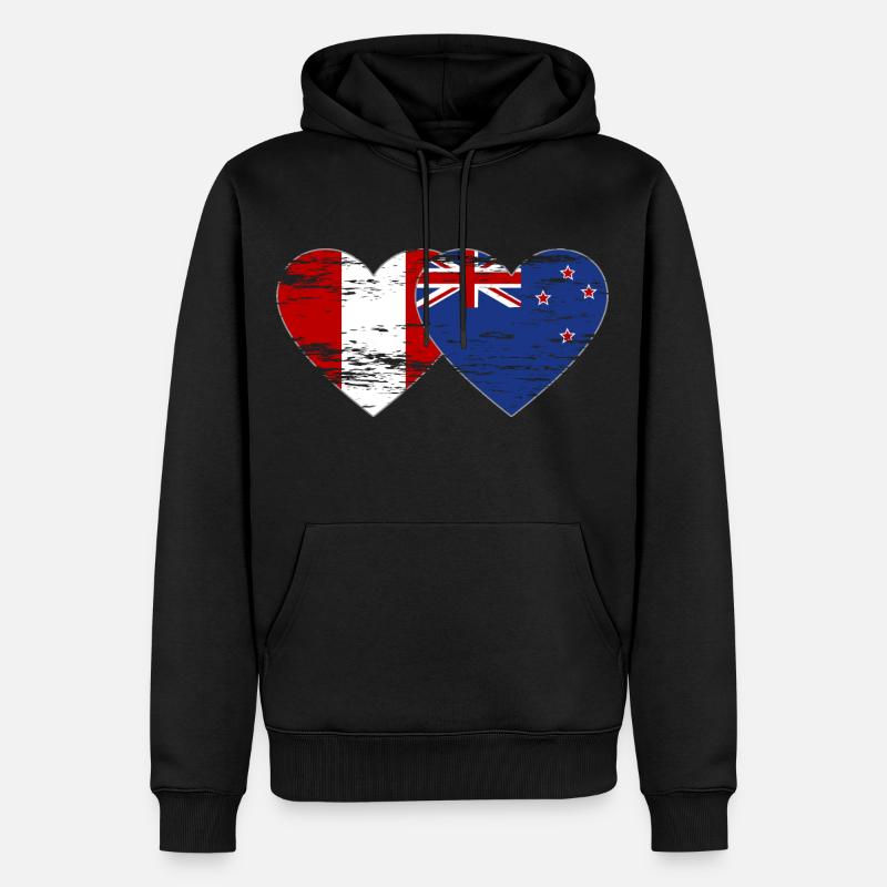 Pérou Nouvelle-Zélande drapeau coeur utilisé - Sweat à capuche Premium bio Homme - noir
