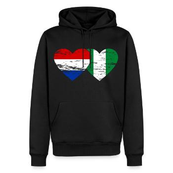 Hollande Nigeria Drapeau Coeur Utilisé - Sweat à capuche Premium bio Homme - noir - Devant - Nico (187cm)
