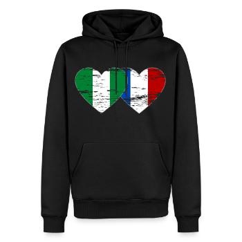 Drapeau du Nigeria France coeur utilisé - Sweat à capuche Premium bio Homme - noir - Devant - Nico (187cm)