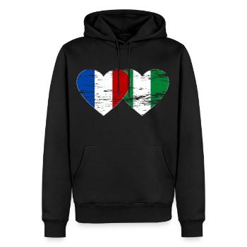 France Nigeria Drapeau Coeur Utilisé - Sweat à capuche Premium bio Homme - noir - Devant - Nico (187cm)