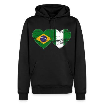 Drapeau du Brésil et du Nigeria coeur utilisé - Sweat à capuche Premium bio Homme - noir - Devant - Nico (187cm)