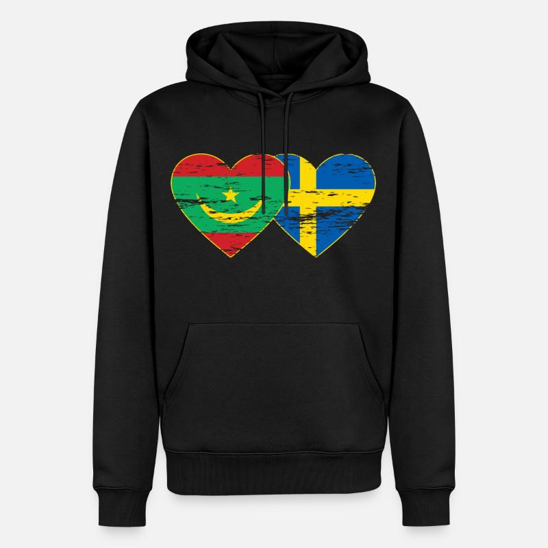 Mauritanie Suède Drapeau Coeur utilisé - Sweat à capuche Premium bio Homme - noir