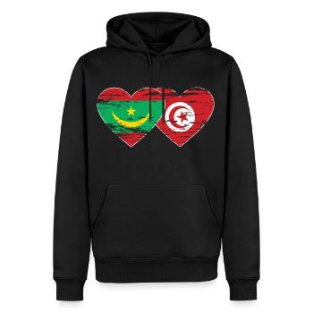 Mauretanien Tunesien Flagge Herz used - Männer Premium Bio Hoodie - Schwarz - Vorne - Nico (187cm)