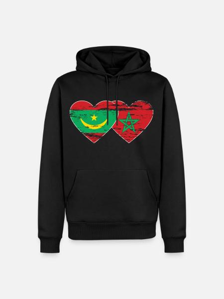 Mauritanie Maroc Drapeau Coeur utilisé - Sweat à capuche Premium bio Homme - noir