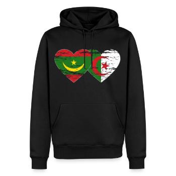 Algerien Mauretanien Flagge Herz used - Männer Premium Bio Hoodie - Schwarz - Vorne - Nico (187cm)