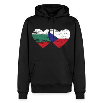 Bulgarie République tchèque Drapeau Coeur utilisé - Sweat à capuche Premium bio Homme - noir - Devant - Nico (187cm)
