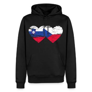 Slovénie République tchèque Drapeau Coeur utilisé - Sweat à capuche Premium bio Homme - noir - Devant - Nico (187cm)