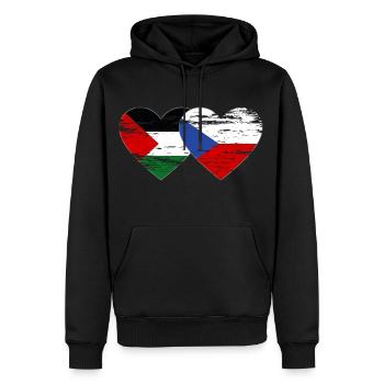 Palestine, République tchèque, drapeau coeur utilisé - Sweat à capuche Premium bio Homme - noir - Devant - Nico (187cm)