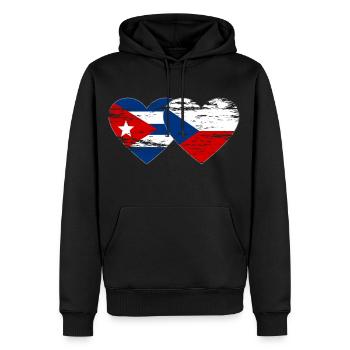 Kuba Tschechien Flagge Herz used - Männer Premium Bio Hoodie - Schwarz - Vorne - Nico (187cm)