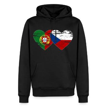 Portugal Drapeau de la République tchèque coeur utilisé - Sweat à capuche Premium bio Homme - noir - Devant - Nico (187cm)