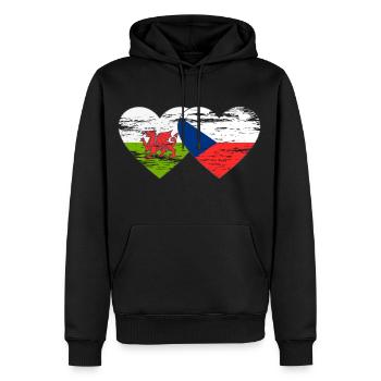 Pays de Galles République tchèque drapeau coeur utilisé - Sweat à capuche Premium bio Homme - noir - Devant - Nico (187cm)