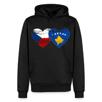 République tchèque Kosovo drapeau coeur utilisé - Sweat à capuche Premium bio Homme - noir - Devant - Nico (187cm)