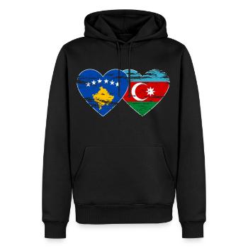 Kosovo Aserbaidschan Flagge Herz used - Männer Premium Bio Hoodie - Schwarz - Vorne - Nico (187cm)